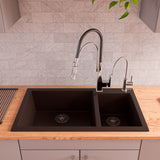 ALFI brand AB3319DI-C Chocolate 34" Double Bowl Drop In Granite Composite Kitchen Sink