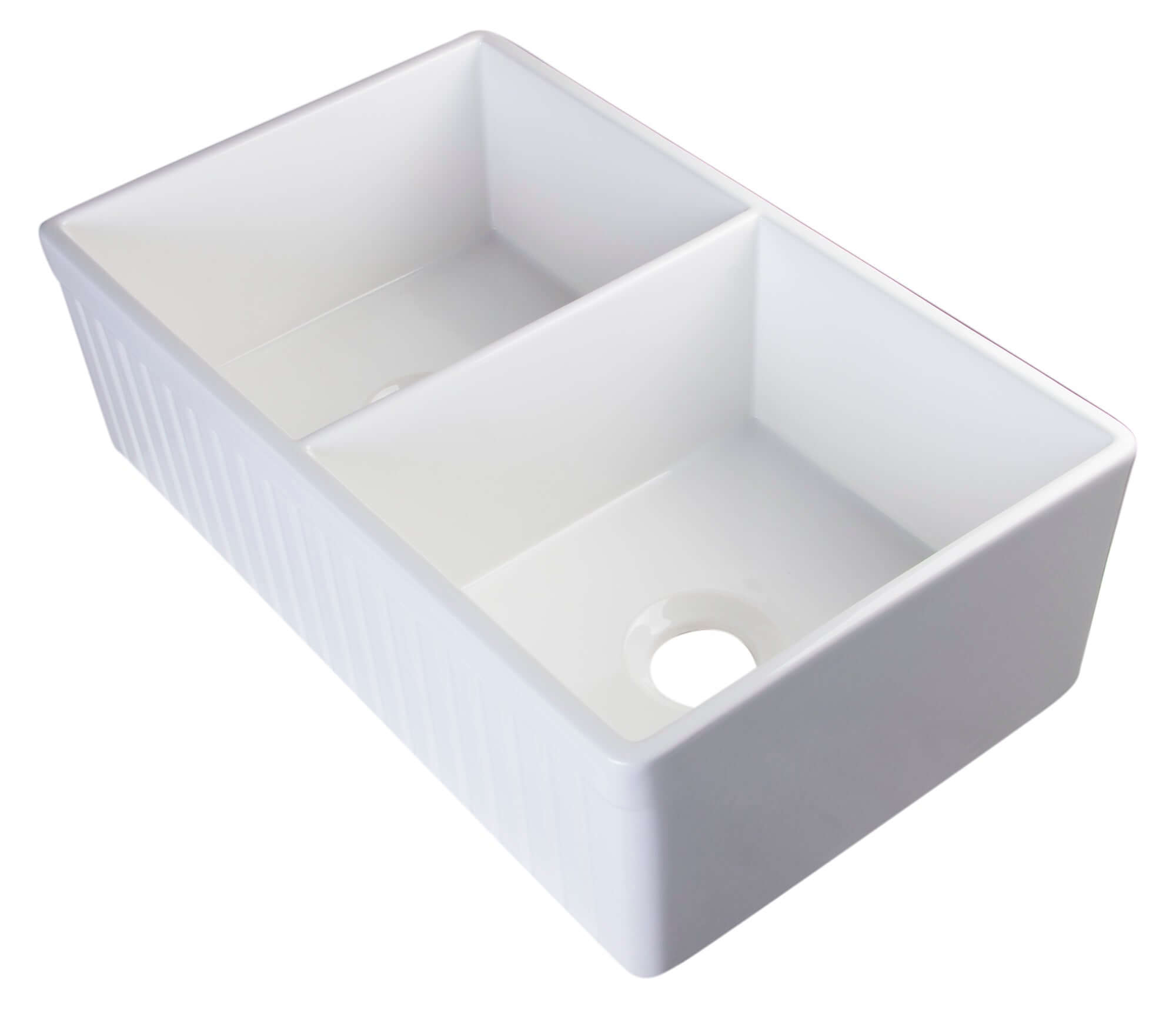 ALFI 32" Fluted Double Bowl Fireclay Farmhouse Apron Sink, White, AB537-W