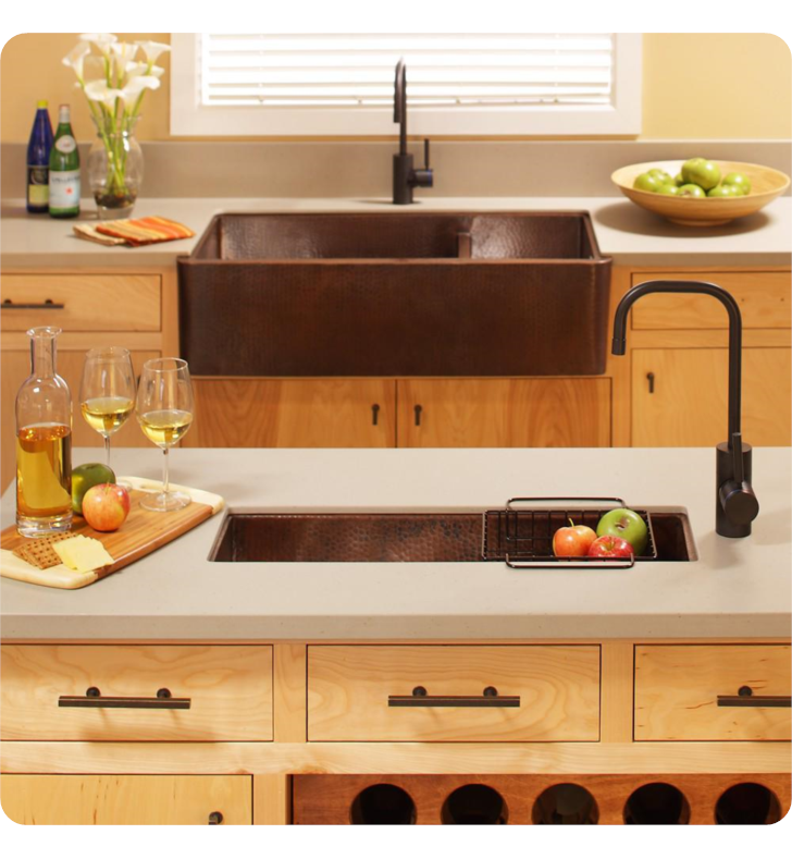 Native Trails Farmhouse Duet Pro 40" Copper Farmhouse Sink, 70/30 Double Bowl, Antique Copper, CPK274
