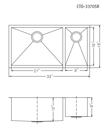 Houzer 33" Stainless Steel Undermount 70/30 Double Bowl Kitchen Sink, CTO-3370SR - The Sink Boutique