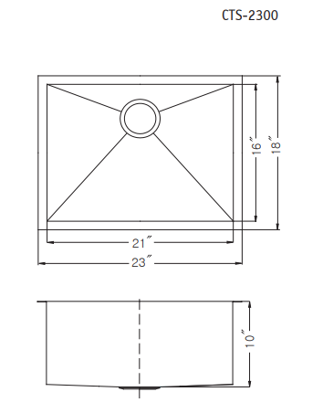 Houzer 23" Stainless Steel Undermount Zero Radius Single Bowl Kitchen Sink, CTS-2300 - The Sink Boutique