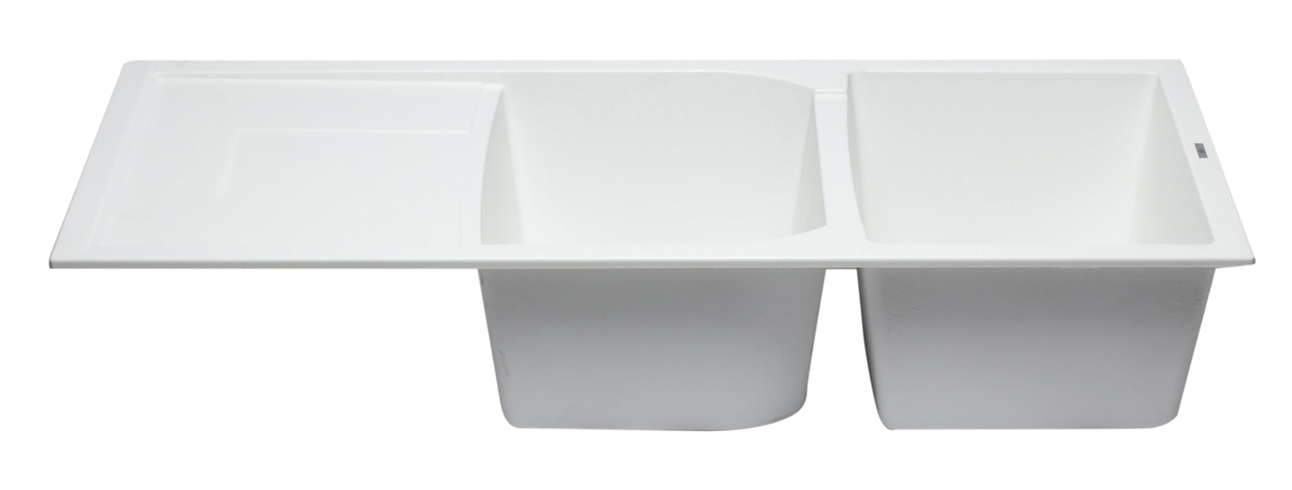 ALFI 46" Double Bowl Granite Composite Kitchen Sink with Drainboard, White, AB4620DI-W