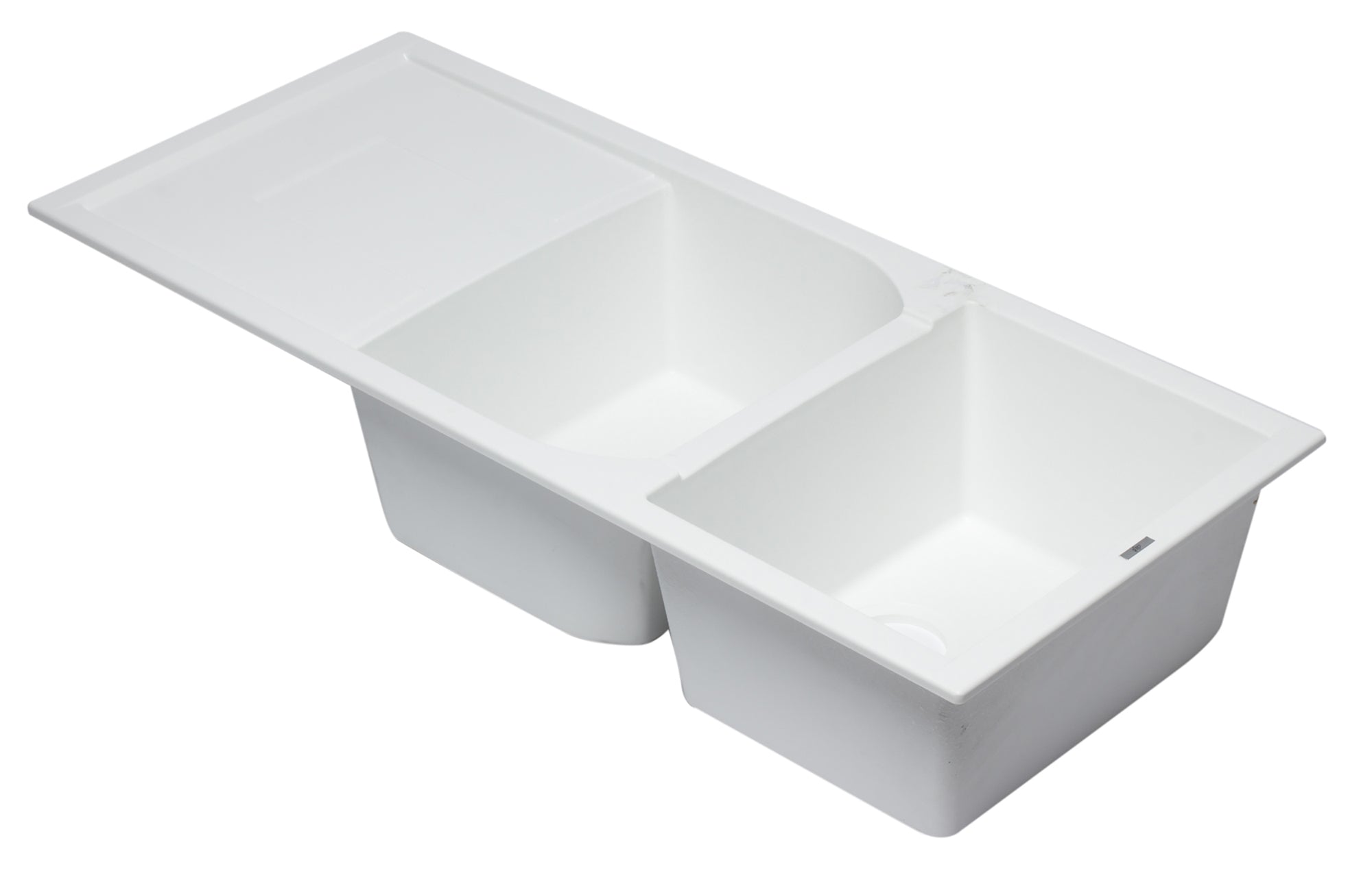 ALFI 46" Double Bowl Granite Composite Kitchen Sink with Drainboard, White, AB4620DI-W