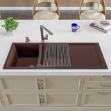 ALFI brand AB4620DI-C Chocolate 46" Double Bowl Granite Composite Kitchen Sink with Drainboard
