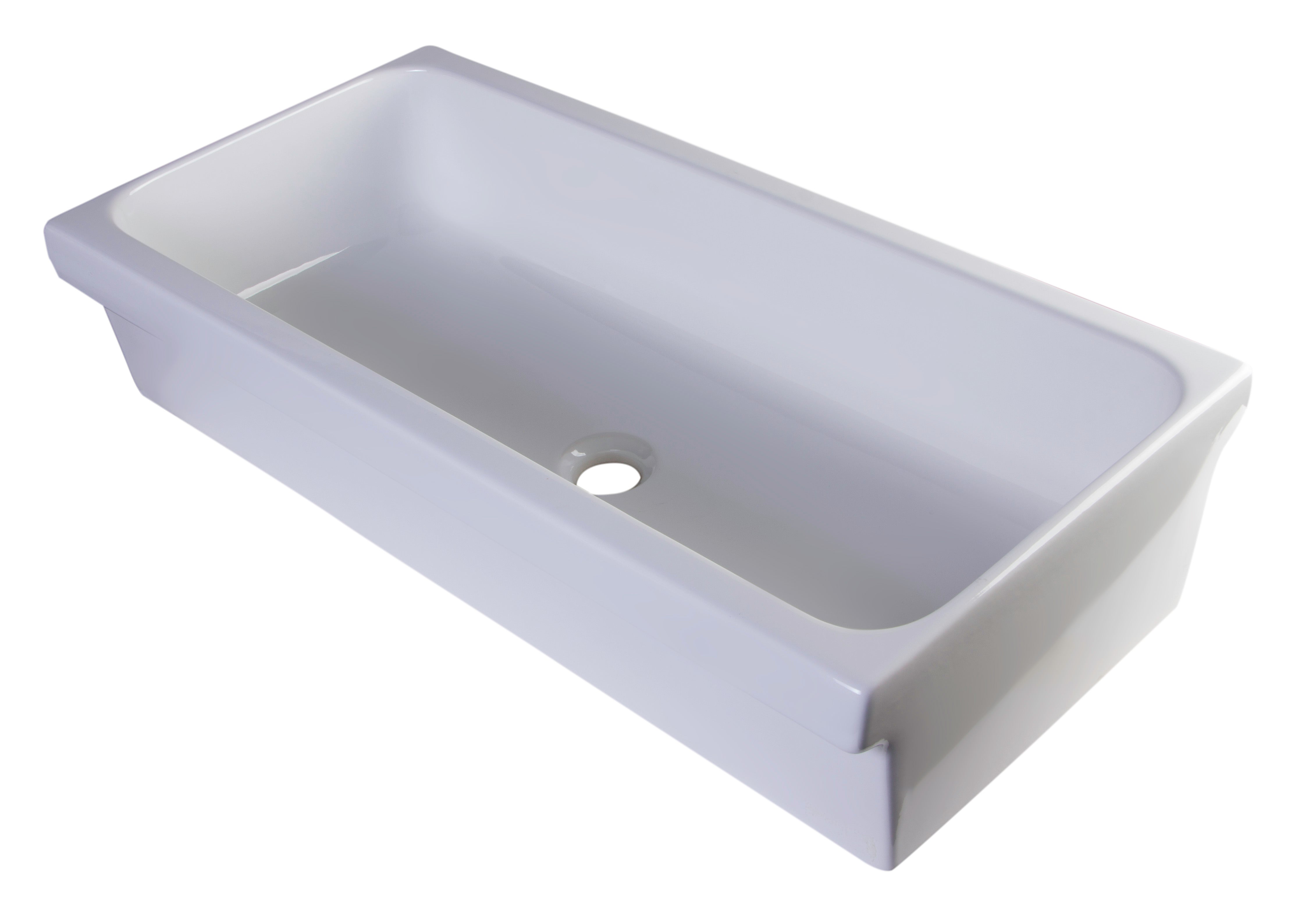 ALFI 36" White Above Mount Fireclay Bath Trough Sink, AB36TR