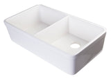 ALFI 32 inch White Double Bowl Fireclay Undermount Kitchen Sink, AB512UM-W - The Sink Boutique