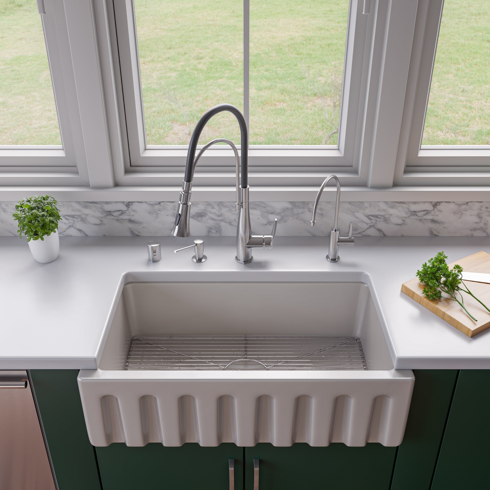 Alternate Image for ALFI 33" Fireclay Farmhouse Kitchen Sink, Single Bowl, Reversible, Biscuit, AB3318HS-B