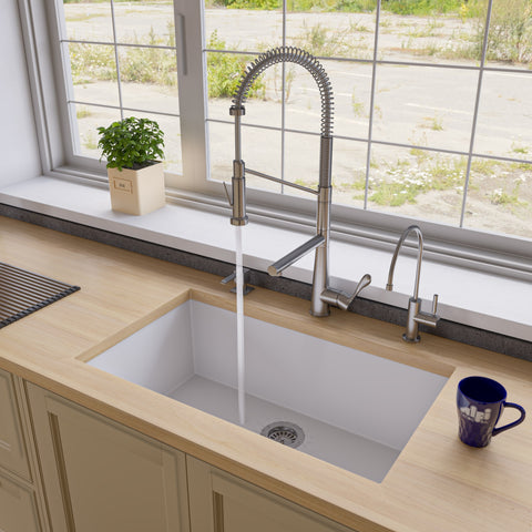 ALFI White 33" Single Bowl Undermount Granite Composite Kitchen Sink, AB3322UM-W