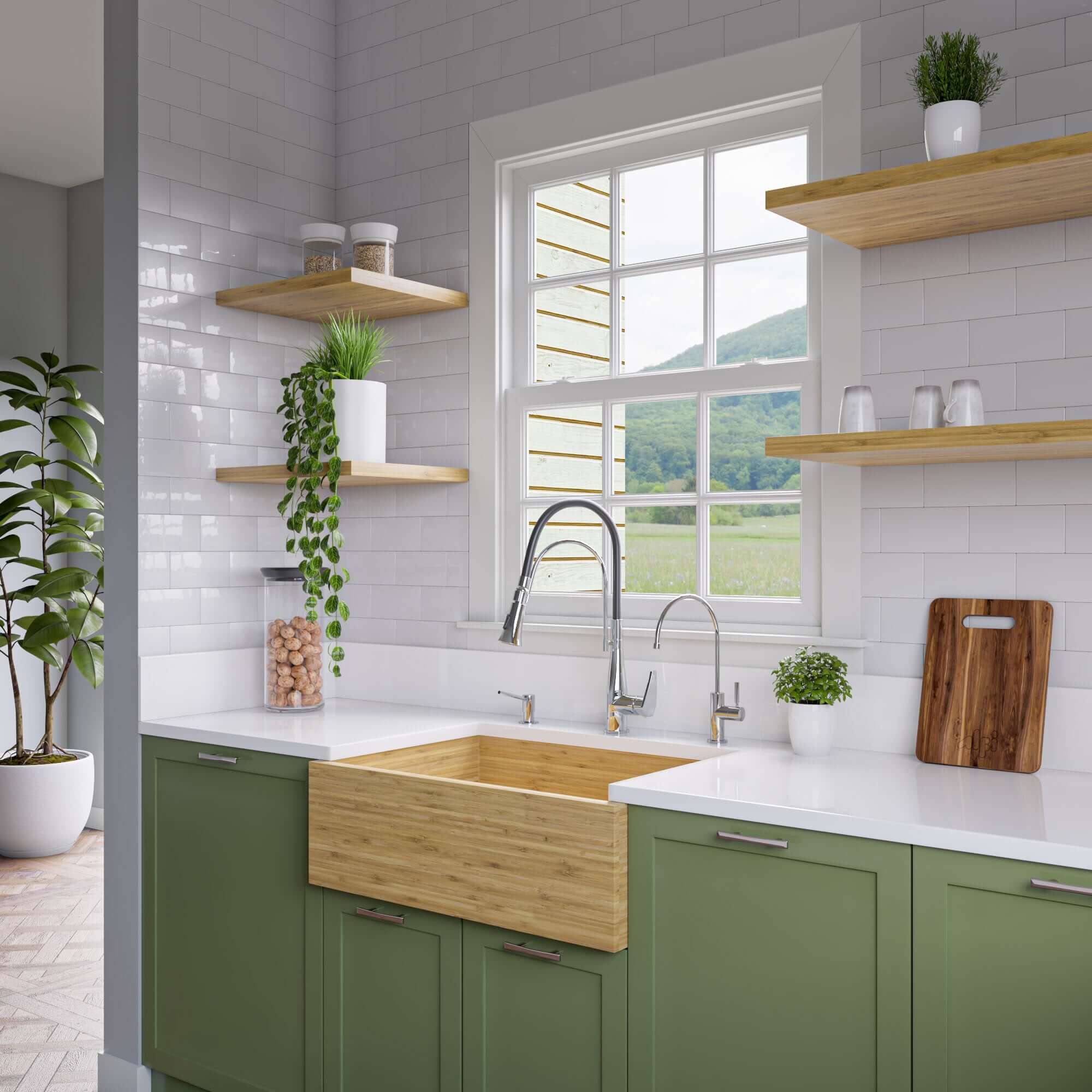 ALFI 30" Single Bowl Bamboo Farmhouse Apron Sink, AB3021