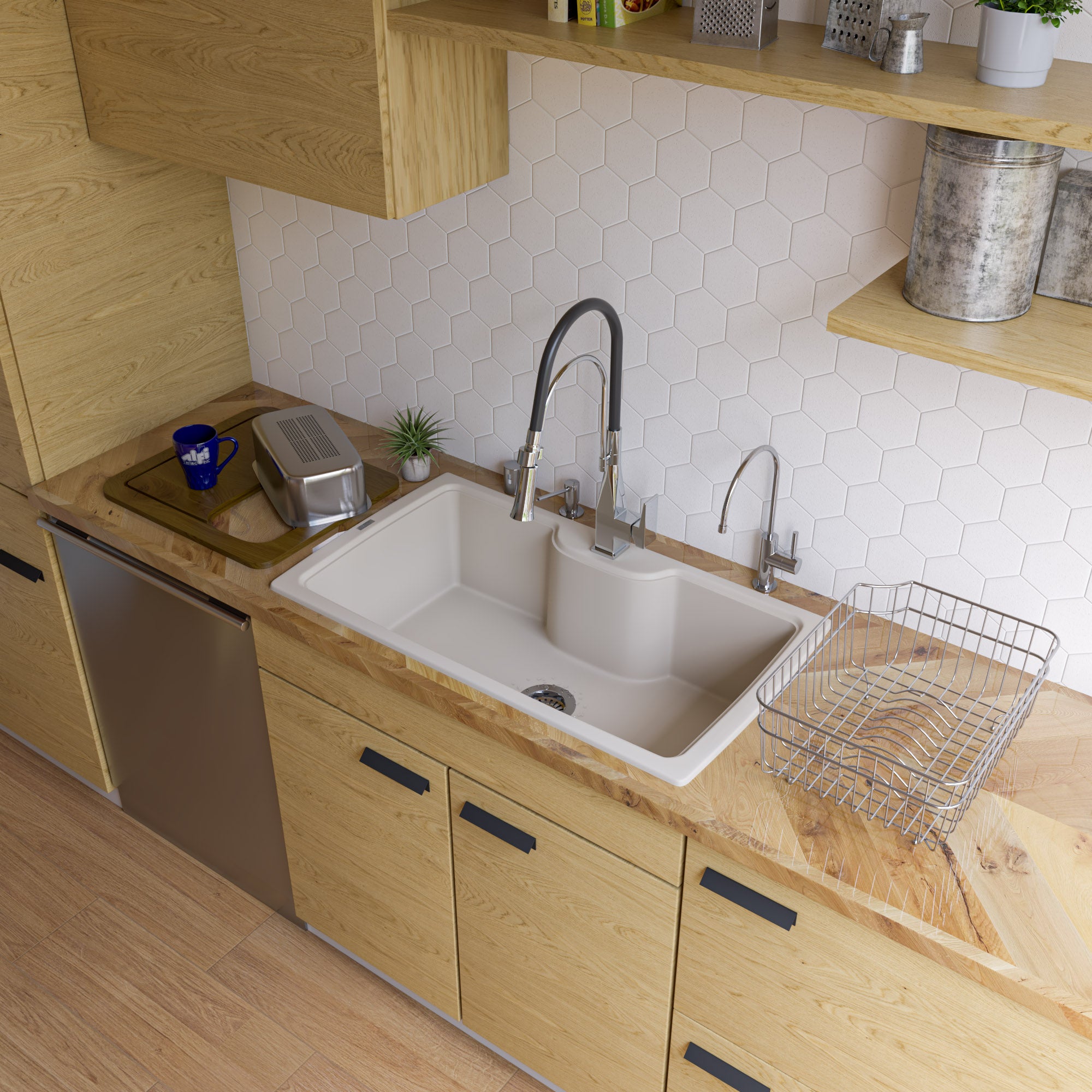 ALFI Biscuit 35" Drop-In Single Bowl Granite Composite Kitchen Sink, AB3520DI-B