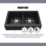Karran 34" Quartz Composite Farmhouse Sink, 60/40 Double Bowl, Black, QA-760-BL