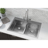 Elkay Crosstown 33" Stainless Steel Kitchen Sink, 50/50 Double Bowl, Sink Kit, Polished Satin, ECTSRA33229TBG5 - The Sink Boutique