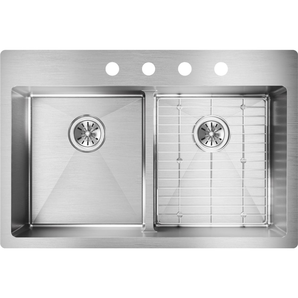 Elkay Crosstown 33" Stainless Steel Kitchen Sink, 50/50 Double Bowl, Sink Kit, Polished Satin, ECTSRA33229TBG4