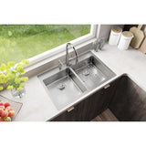 Elkay Crosstown 33" Stainless Steel Kitchen Sink, 50/50 Double Bowl, Sink Kit, Polished Satin, ECTSRAD33226TBG2 - The Sink Boutique