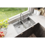 Elkay Crosstown 33" Stainless Steel Kitchen Sink, 50/50 Double Bowl, 18 Gauge, Sink Kit, Polished Satin, ECTSRAD33226TBG3