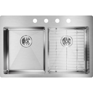 Alternate Image for Elkay Crosstown 33" Stainless Steel Kitchen Sink, 50/50 Double Bowl, 18 Gauge, Sink Kit, Polished Satin, 4 Faucet Hole, ECTSRAD33226TBG4