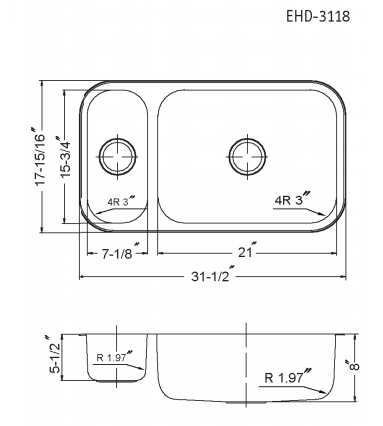 Houzer 32" Stainless Steel Undermount Double Bowl Kitchen Sink, Reversible, EHD-3118-1 - The Sink Boutique