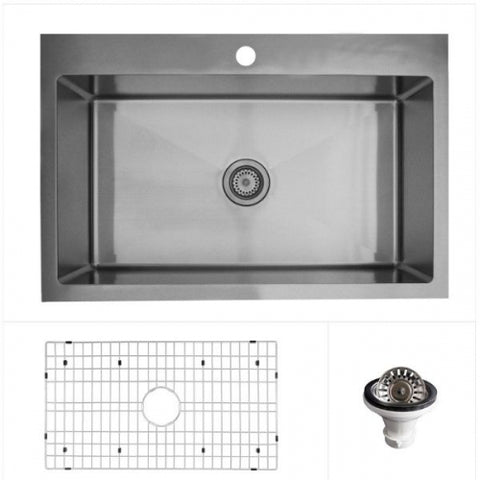 Karran 33" Drop In/Topmount Stainless Steel Kitchen Sink, 16 Gauge, EL-33-PK1