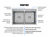 Karran 33" Drop In/Topmount Stainless Steel Kitchen Sink, 50/50 Double Bowl, 16 Gauge, EL-35-PK1