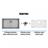 Karran 30" Undermount Stainless Steel Kitchen Sink, 16 Gauge, EL-75-PK1