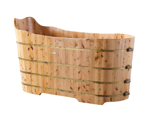 ALFI brand AB1103 59" Free Standing Cedar Wood Bathtub with Bench