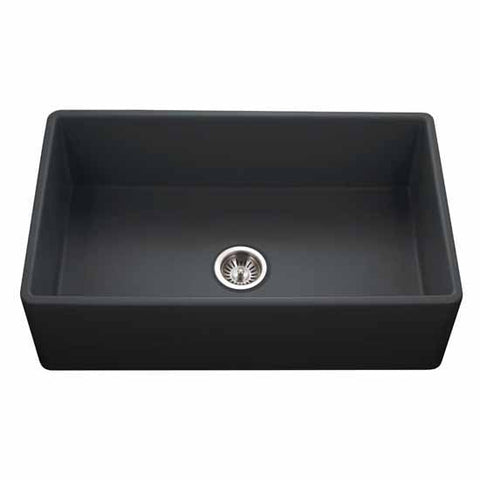 Houzer 33" Fireclay Single Bowl Farmhouse Kitchen Sink, Black, Platus Series, PTG-4300 BL