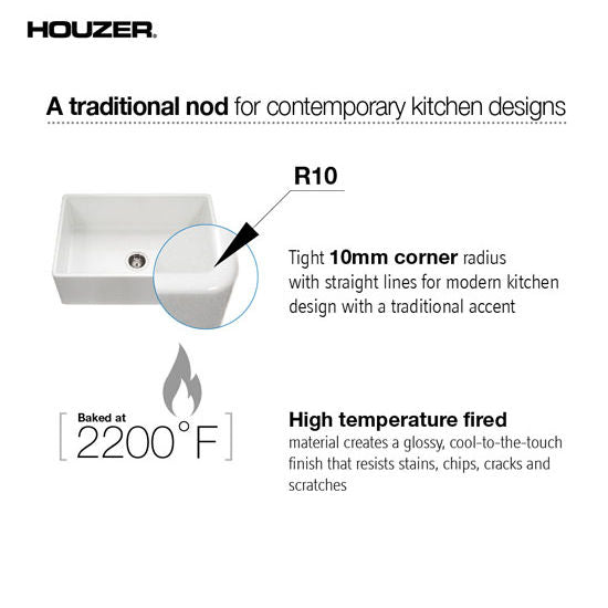 Houzer 33" Fireclay Single Bowl Farmhouse Kitchen Sink, Black, Platus Series, PTG-4300 BL - The Sink Boutique