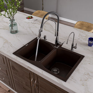 Alternate Image for ALFI brand AB3220DI-C Chocolate 32" Drop-In Double Bowl Granite Composite Kitchen Sink