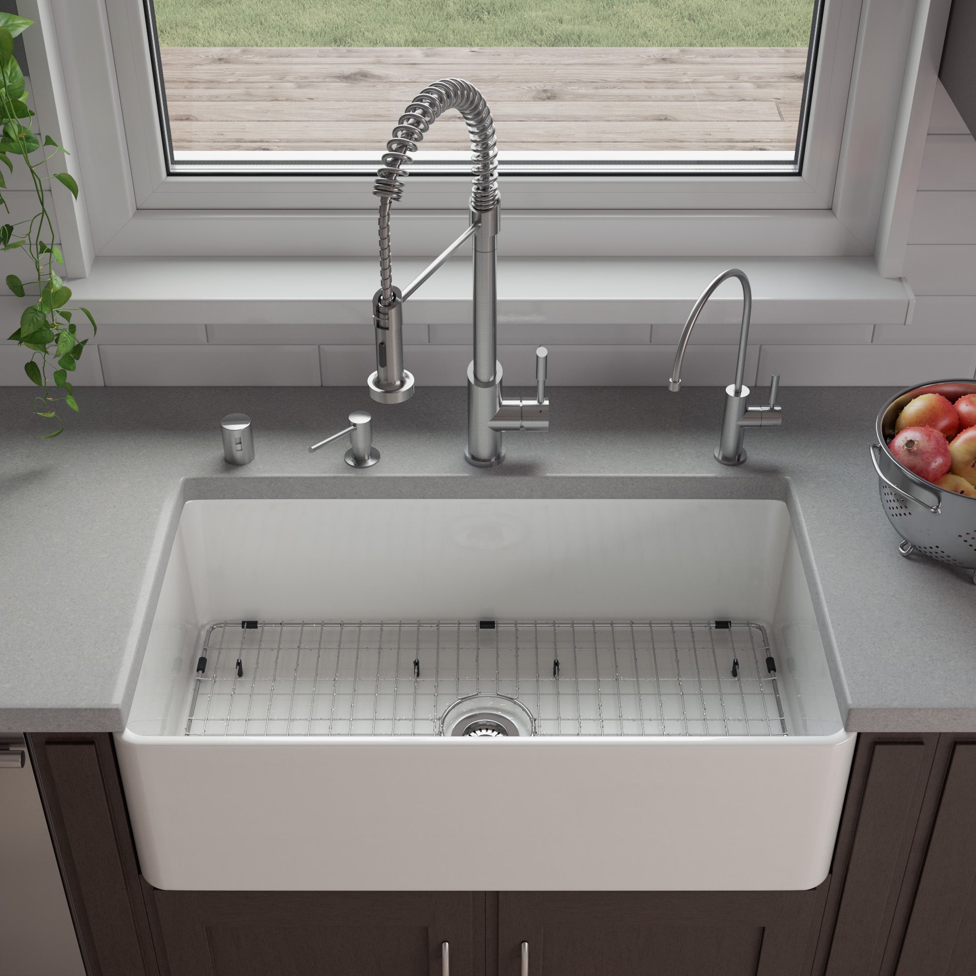 ALFI brand 33" Fireclay Farmhouse Sink, White, ABF3318S-W - The Sink Boutique
