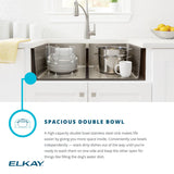 Elkay Crosstown 31" Stainless Steel Kitchen Sink, 50/50 Double Bowl, 16 Gauge, Polished Satin, EFRU311810T