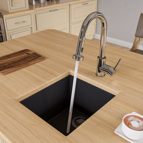 ALFI Black 17" Undermount Rectangular Granite Composite Kitchen Prep Sink, AB1720UM-BLA