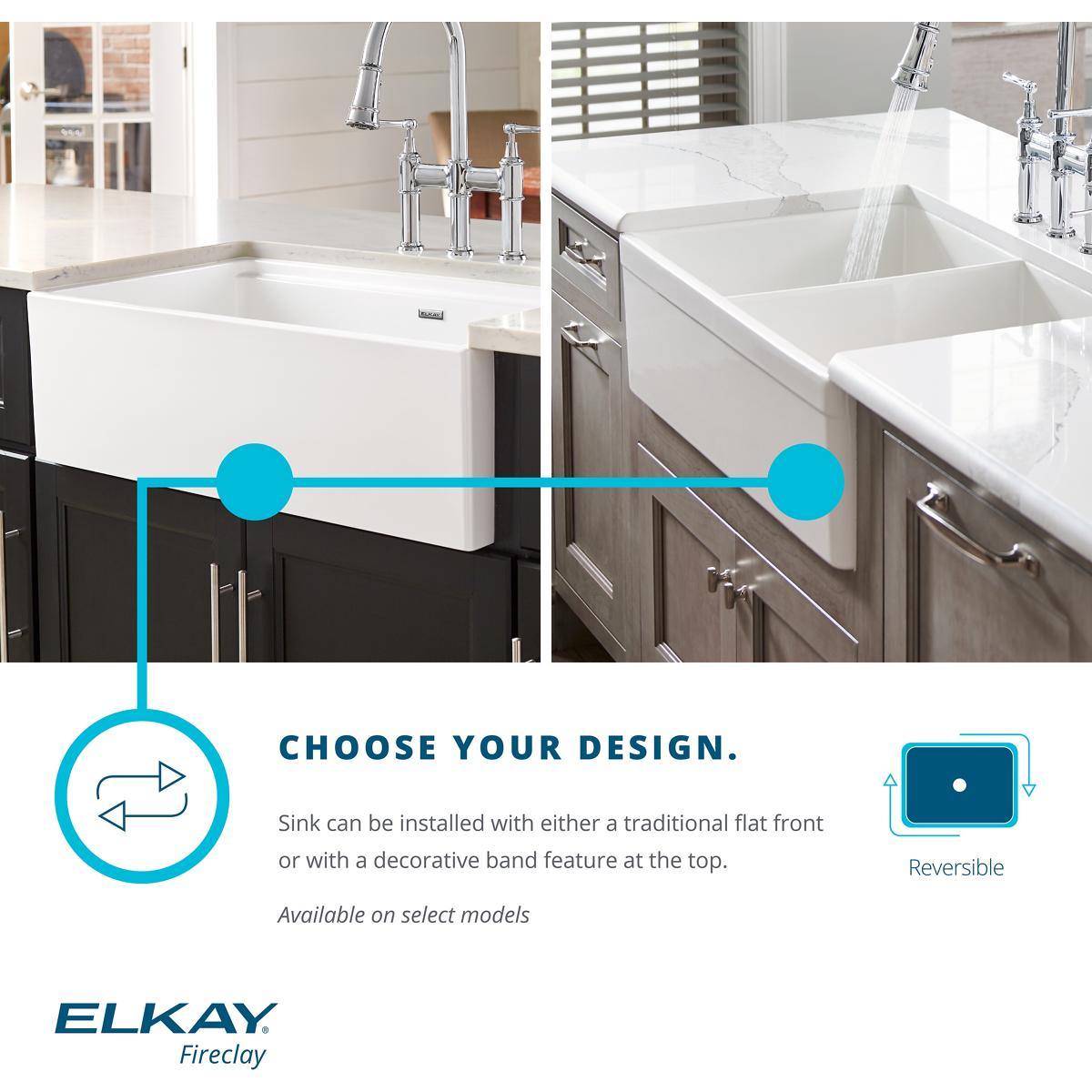Elkay 33" Fireclay Farmhouse Kitchen Sink, 50/50 Double Bowl, White, SWUF32189WH - The Sink Boutique