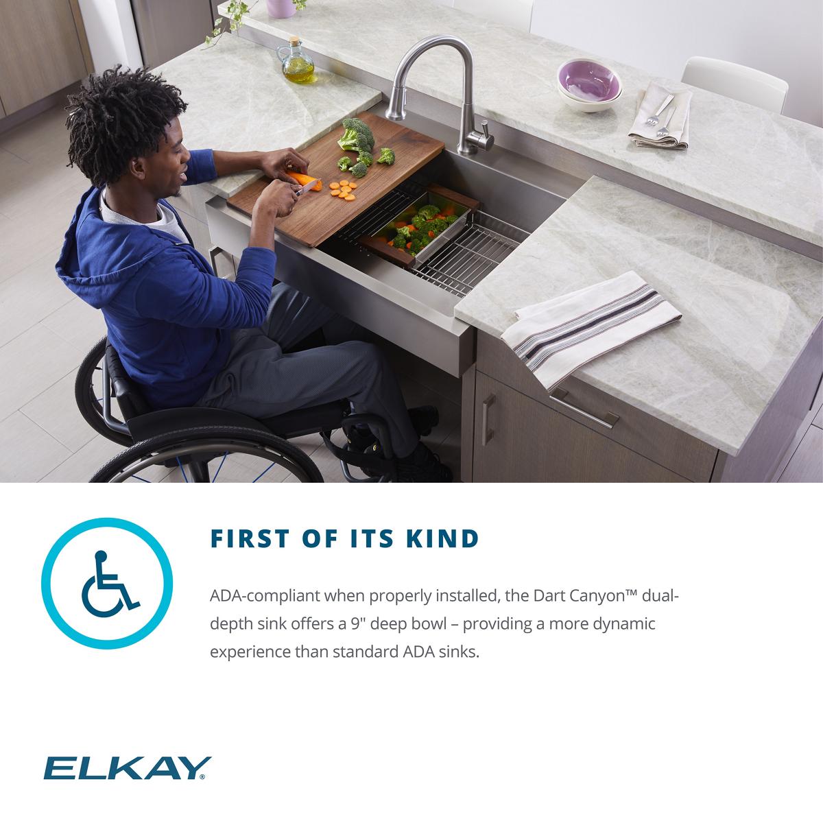 Elkay 33" Stainless Steel ADA Workstation Farmhouse Sink, Polished Satin, ELDSSF33279DBG - The Sink Boutique