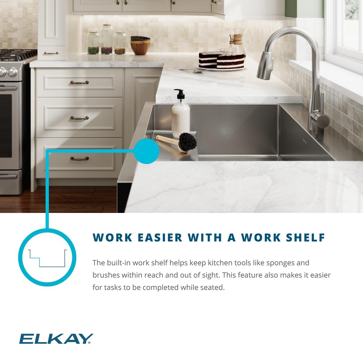 Elkay 33" Stainless Steel ADA Workstation Farmhouse Sink, Polished Satin, ELDSSF33279DBG - The Sink Boutique