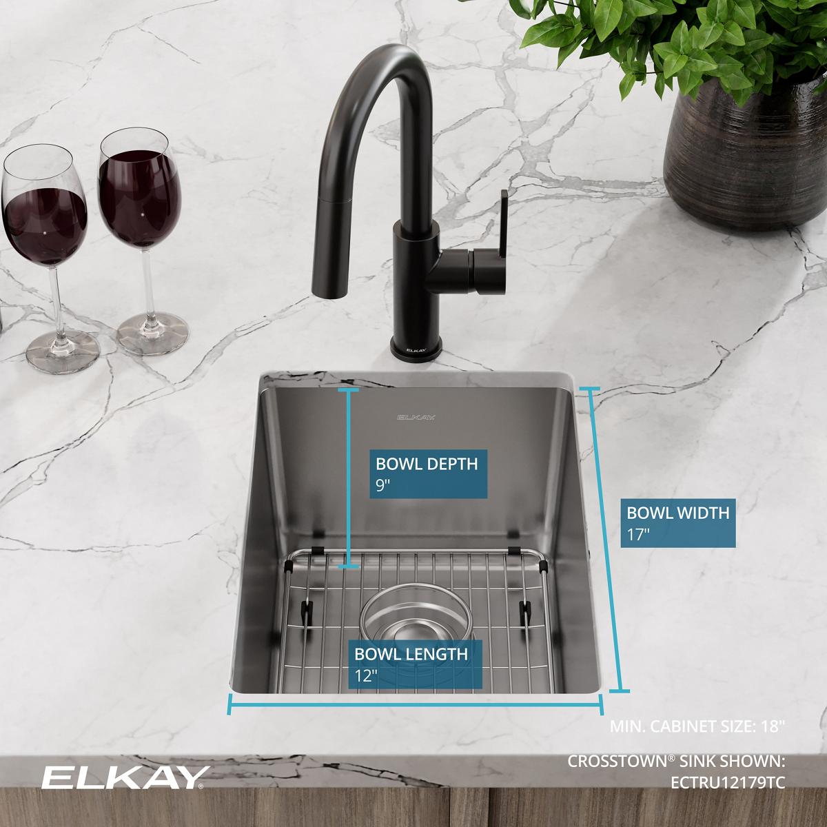 Elkay Crosstown 14" Stainless Steel Bar Sink, Polished Satin, ECTRU12179TC