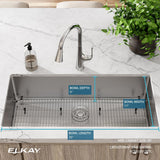 Elkay Crosstown 37" Stainless Steel Kitchen Sink, 18 Gauge, Polished Satin, ECTRU35179TC