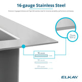 Elkay Crosstown 31" Stainless Steel Kitchen Sink, 16 Gauge, Polished Satin, EFRU2816T
