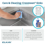 Elkay Crosstown 33" Stainless Steel Kitchen Sink, 50/50 Double Bowl, 18 Gauge, Sink Kit, Polished Satin, 4 Faucet Hole, ECTSR33229TBG4