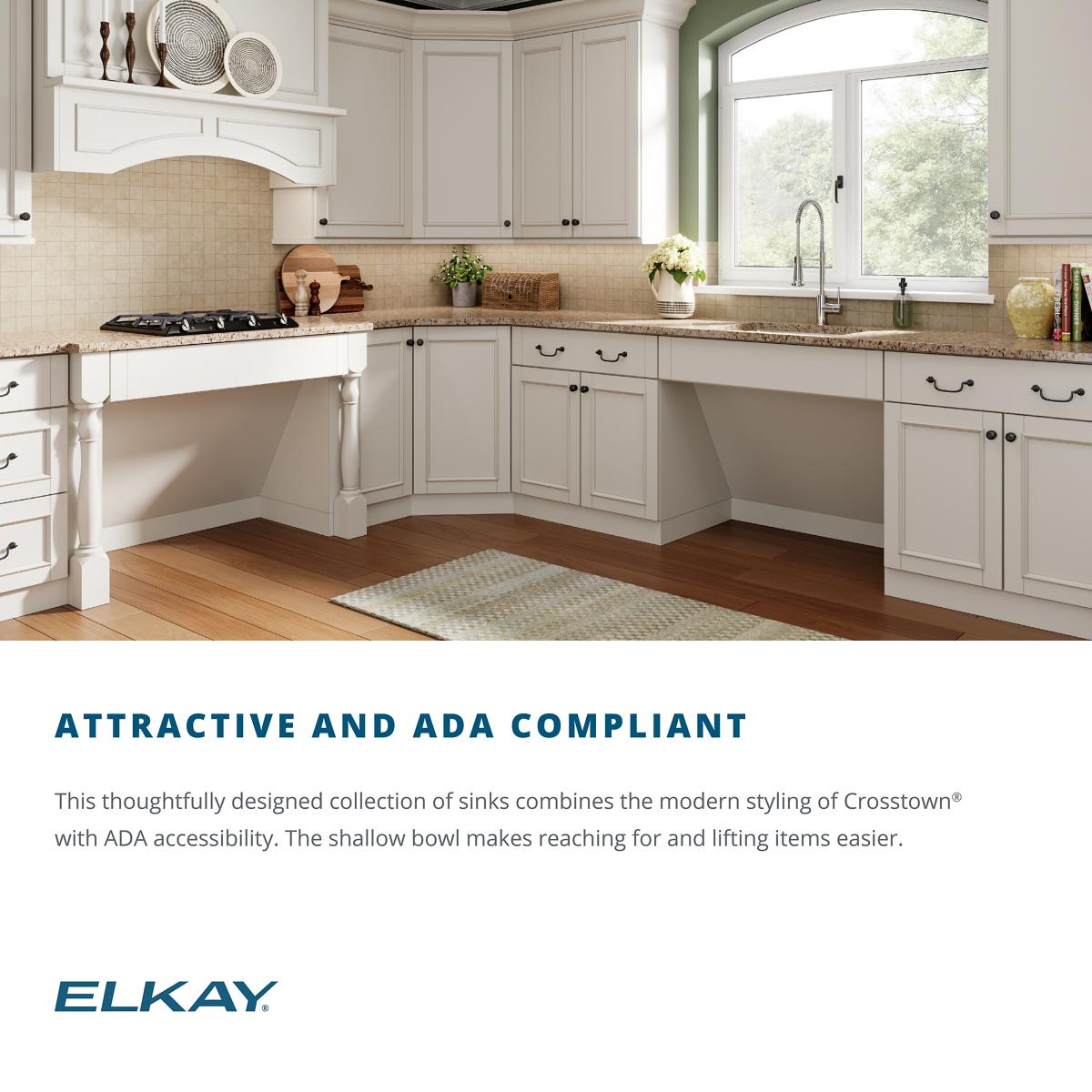 Elkay Crosstown 33" Stainless Steel Kitchen Sink, 50/50 Double Bowl, 18 Gauge, Sink Kit, Polished Satin, 2 Faucet Hole, ECTSRAD33226TBG2