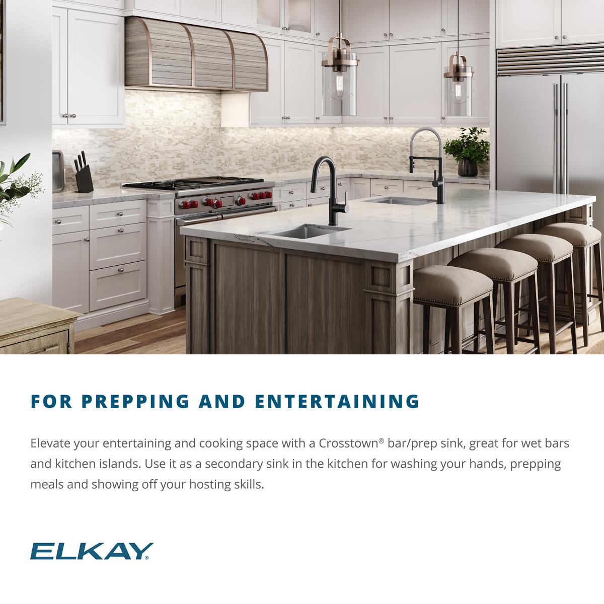 Elkay Crosstown 15" Stainless Steel Bar Sink Kit, Polished Satin, 1 Faucet Hole, ECTSR15159TBG1