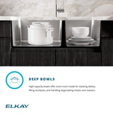 Elkay Crosstown 32" Stainless Steel Kitchen Sink, 60/40 Double Bowl, 18 Gauge, Polished Satin, ECTRU32179RTC