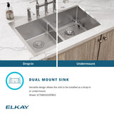 Elkay Crosstown 33" Stainless Steel Kitchen Sink, 50/50 Double Bowl, 18 Gauge, Sink Kit, Polished Satin, ECTSRA33229TBG5