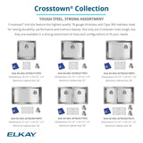 Elkay Crosstown 32" Stainless Steel Kitchen Sink, 40/60 Double Bowl, 18 Gauge, Polished Satin, ECTRU32179LTC