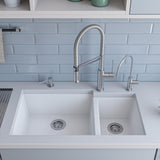 ALFI White 34" Double Bowl Undermount Granite Composite Kitchen Sink, AB3319UM-W