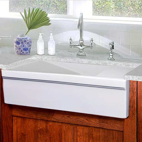 Nantucket Sinks Cape 36" Fireclay Farmhouse Sink, White, FCFS36-DB - The Sink Boutique