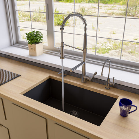 ALFI Black 33" Single Bowl Undermount Granite Composite Kitchen Sink, AB3322UM-BLA