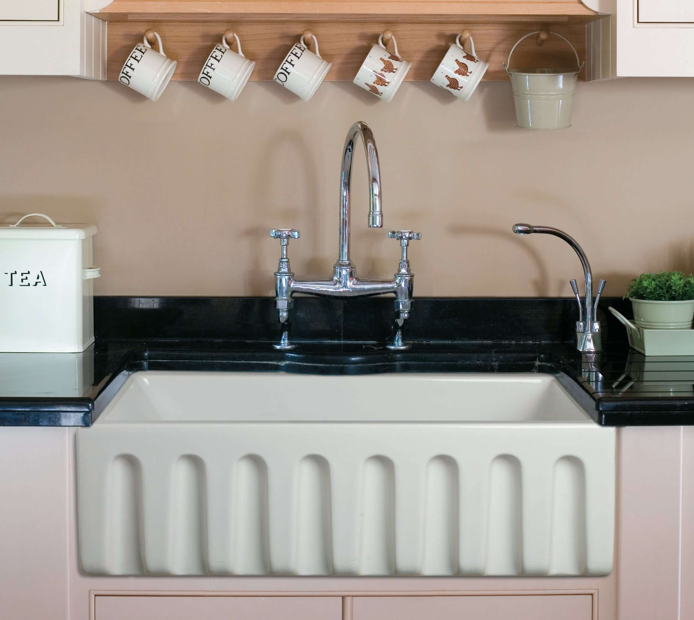 ALFI 30" Single Bowl Fireclay Farmhouse Apron Sink, White, Reversible, AB3018HS-W