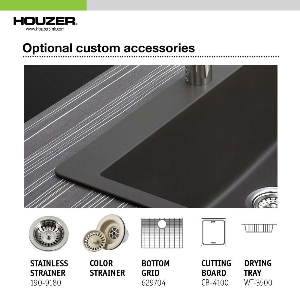 Houzer 24" Composite Granite Undermount Single Bowl Kitchen Sink, Black, G-100U MIDNITE - The Sink Boutique