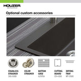Houzer 24" Composite Granite Undermount Single Bowl Kitchen Sink, Black, G-100U MIDNITE - The Sink Boutique
