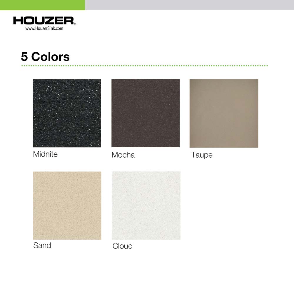 Houzer 24" Composite Granite Undermount Single Bowl Kitchen Sink, Black, G-100U MIDNITE - The Sink Boutique